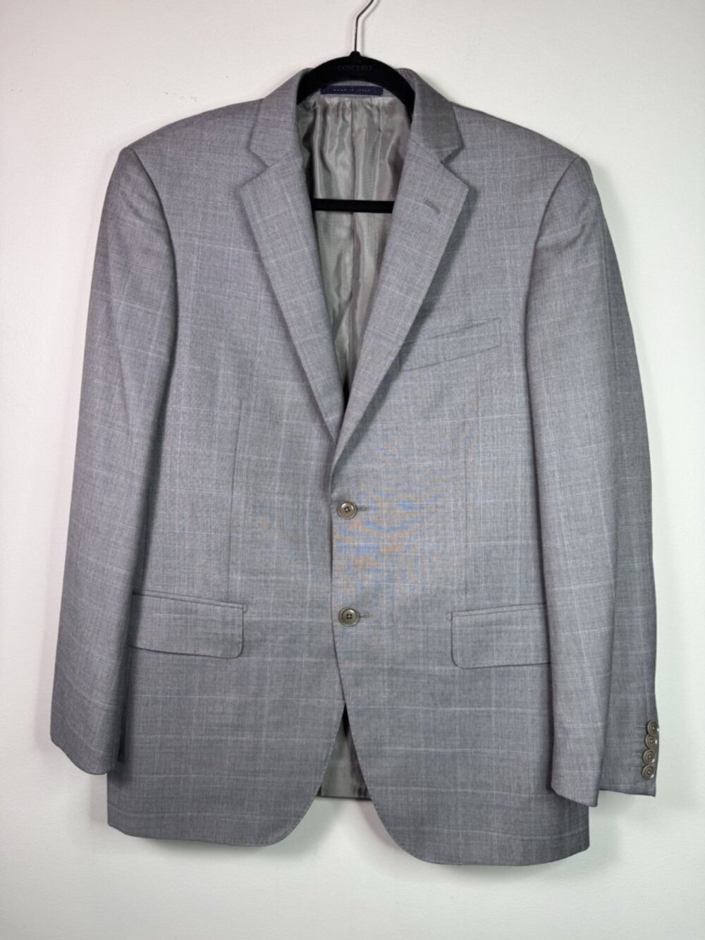 Pal Zileri Italian IT50 US 44R 100% Wool Sport Coat Jacket Blazer Gray Plaid